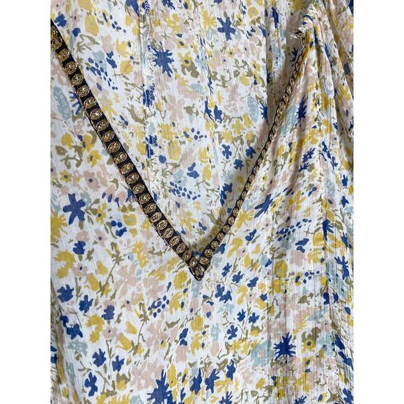 Free People Women's Gardenia Tunic Cream Blue Yellow Embellished Large - Picture 8 of 16